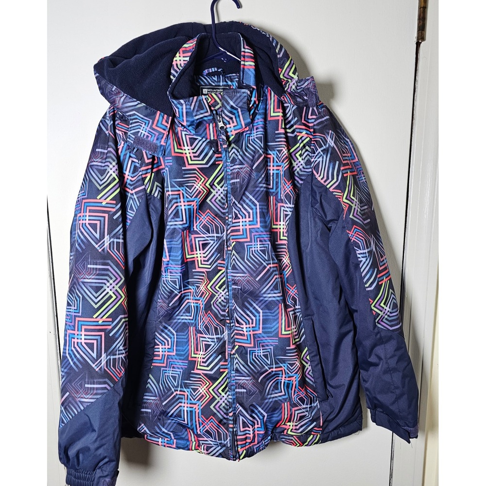 Mountain Warehouse Snow Jacket Womens SZ 14 Navy Neon Geometric Ski Coat Read